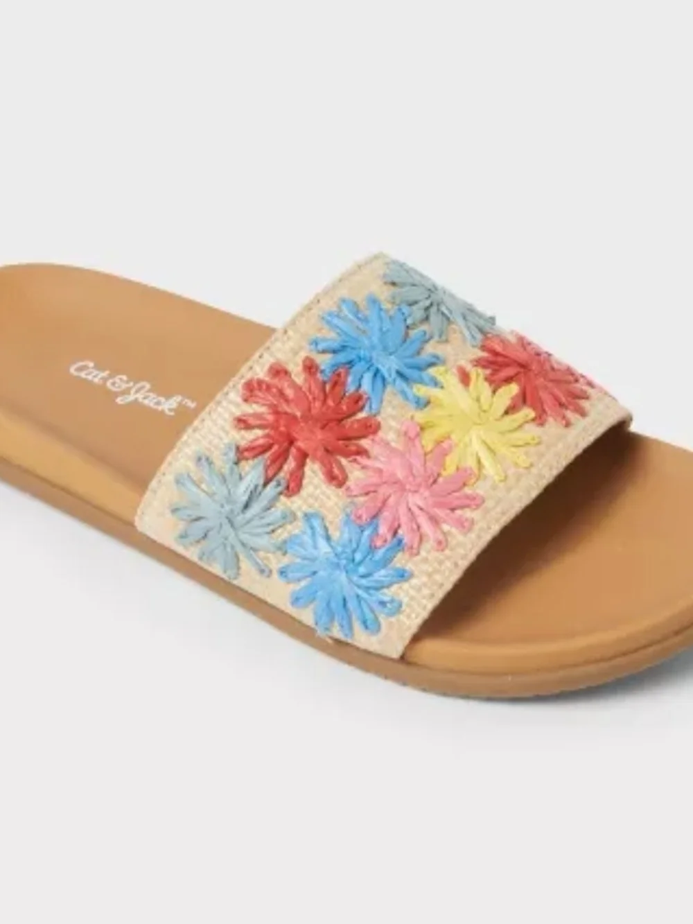 Cat & Jack Melani Neutral Slide Sandal with Multicolor Floral Embroidery Size 1